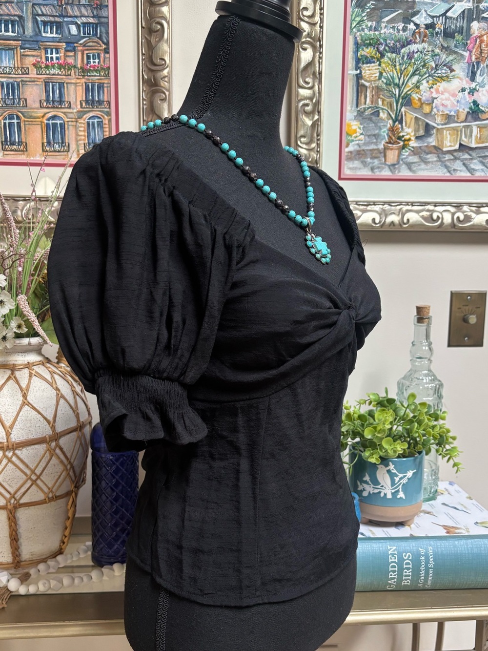 Nine West Black Twist-Front On/Off Shoulder Puff Sleeve Top Size Small NWT - Picture 3 of 9